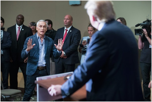 Donald Trump fields a question from Jorge Ramos during a press conference held before his campaign event at the Grand River Center on Aug. 25, 2015 in Dubuque, Iowa. Credit Scott Olson/Getty Images
